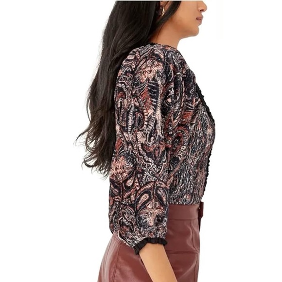 FREE PEOPLE Dare Me Tie Back Velvet Blouse Long Sleeve in Black Combo Size M - Picture 3 of 16